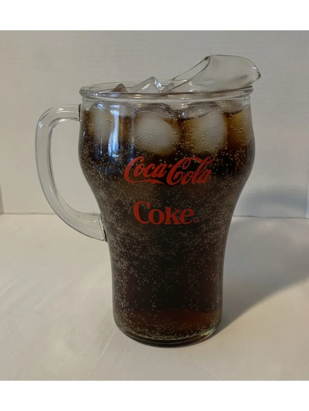 Vintage 1980s Coca-Cola Clear Glass 64oz Pitcher with Ice Lip Spout